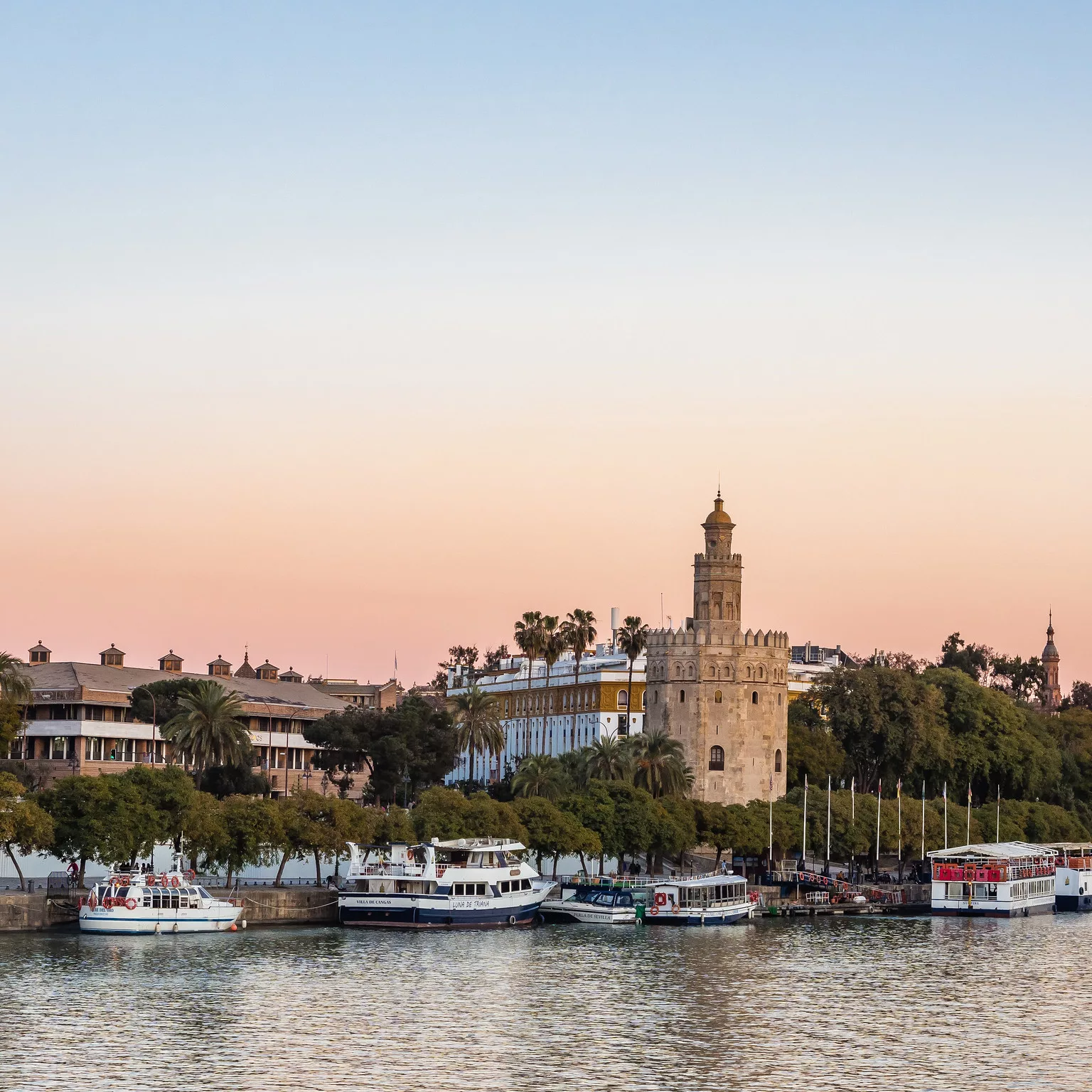The Gold Tower (Torre del Oro) was part of Seville’s defenses on the Guadalquivir, built in the Almohad period, with additions in the 14th and 18th centuries.