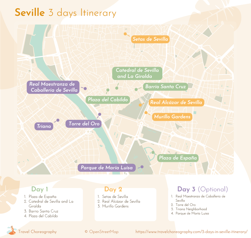 Seville In Three Days Itinerary, seville attractions map