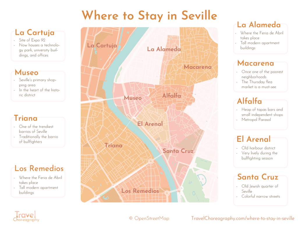 Where to stay in seville neighborhoods map